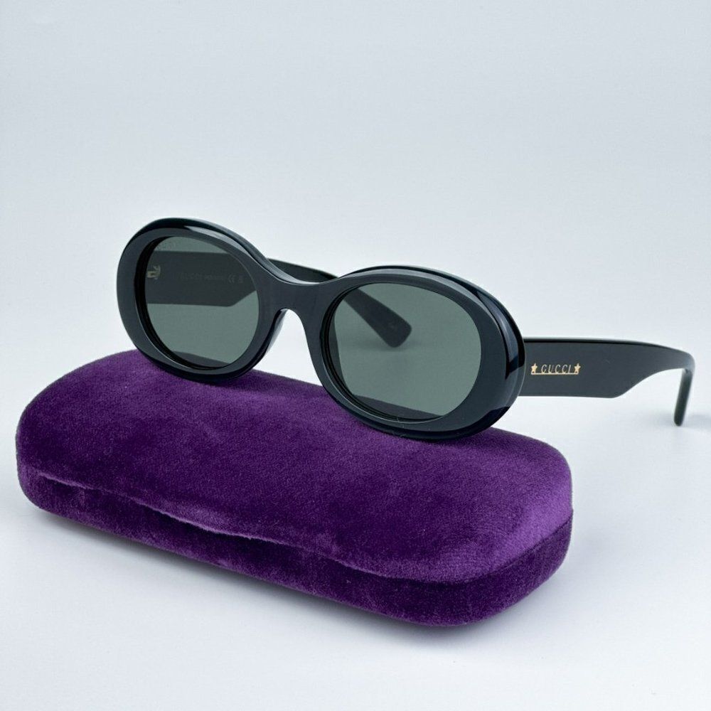 NEW Gucci GG1587S 001 Black Grey Unisex Oval Sunglasses GG 1587S